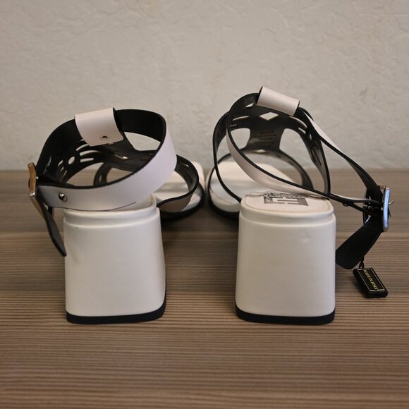 EMANUELE CRASTO White Made In Italy Leather Laser Cut Heeled Sandals - Picture 3 of 4